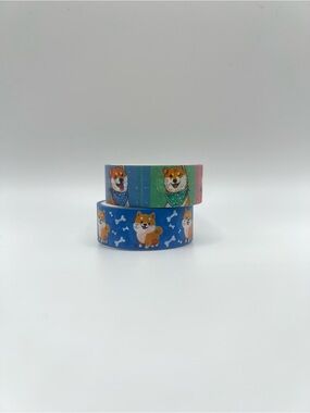 Two Animal Blue and Multicolor Shiba Inu Dog Puppy Decorative Washi Tape Set